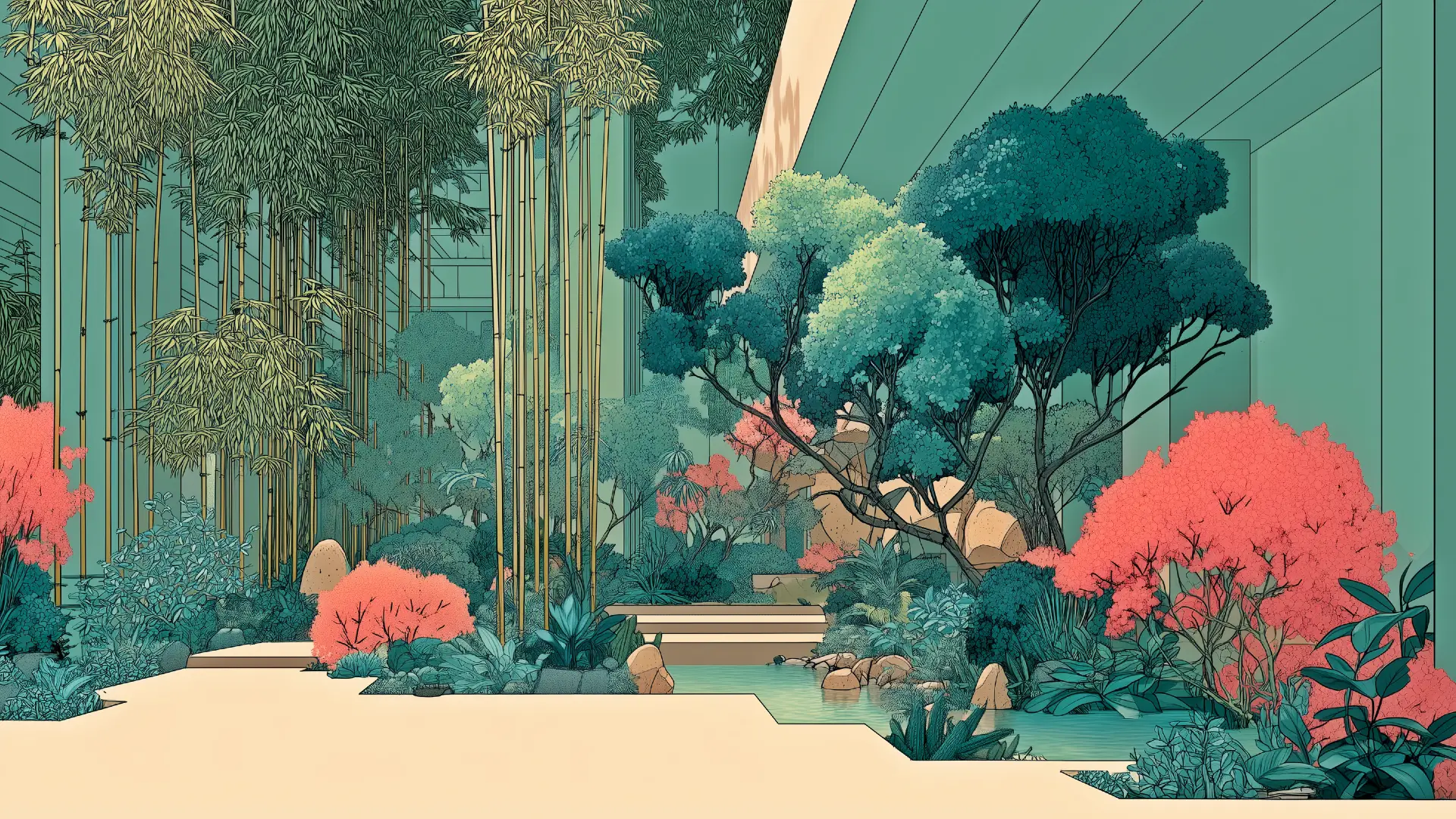 Bamboo structures supporting each other in a considered environment