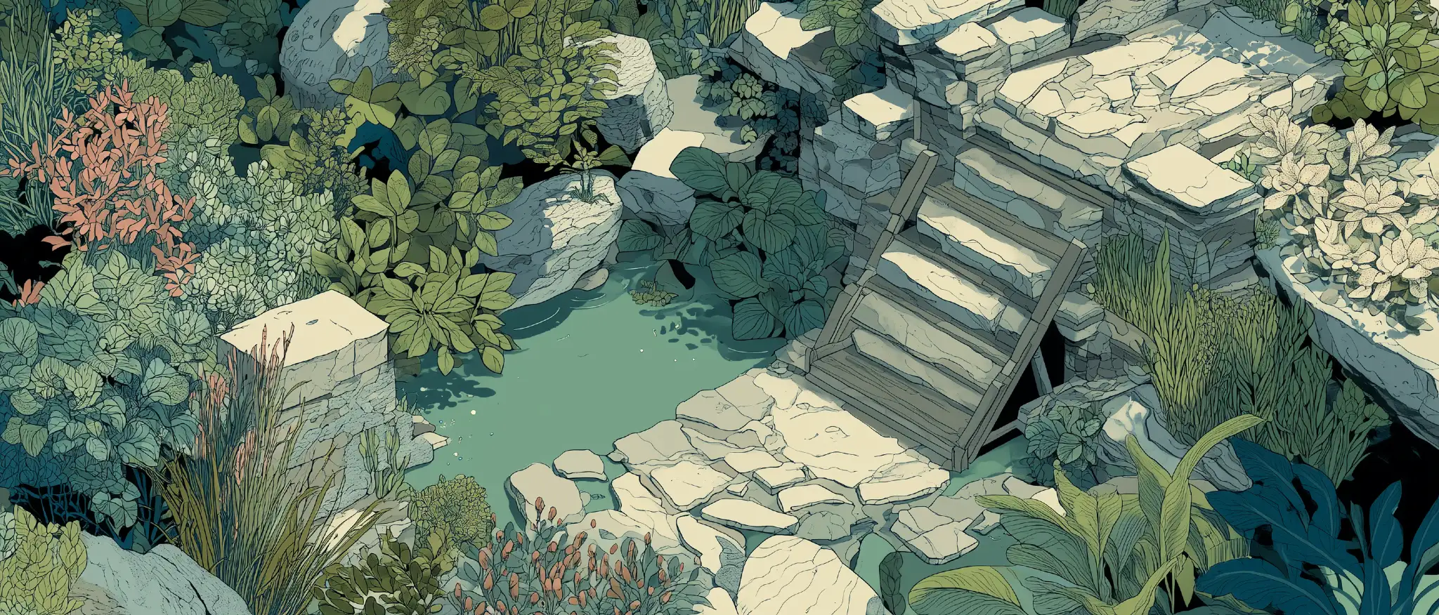 Abstract shapes conveying digital solutions, timelines and digital transformation.