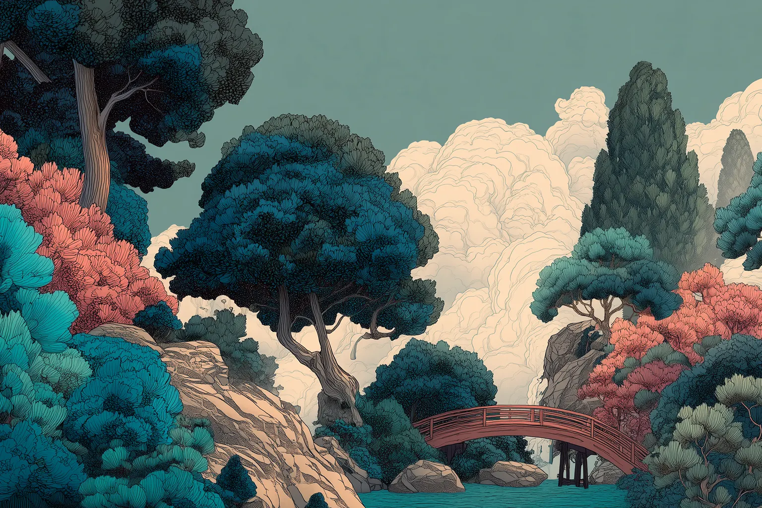 A flat-style digital illustration visualising modular digital architecture for modern web development. It features layered components representing design systems, monorepos, UI libraries, and cloud deployment, interconnected with clean white lines. Icons of code snippets, cloud uploads, and performance metrics are arranged against a dark blue background, with soft greys and selective vibrant accents. No people or branding elements are present.